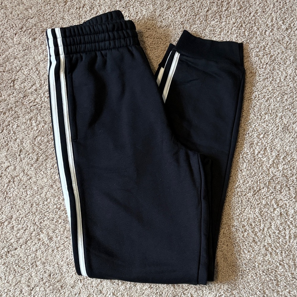 adidas Black Track Style Jogger with white side stripes youth size L (14/16)